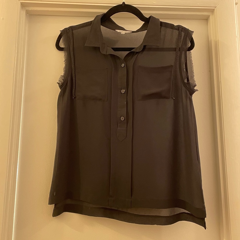 Naked Zebra Sleevless Button Down Shirt with 2 Pockets Braid and Frill detail